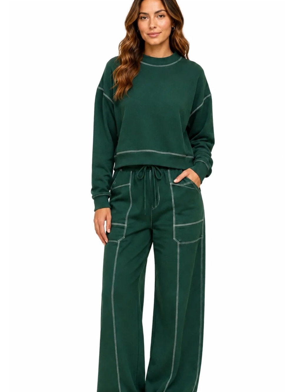 Vintage Havana lounge set Wide-leg in Forest Green
